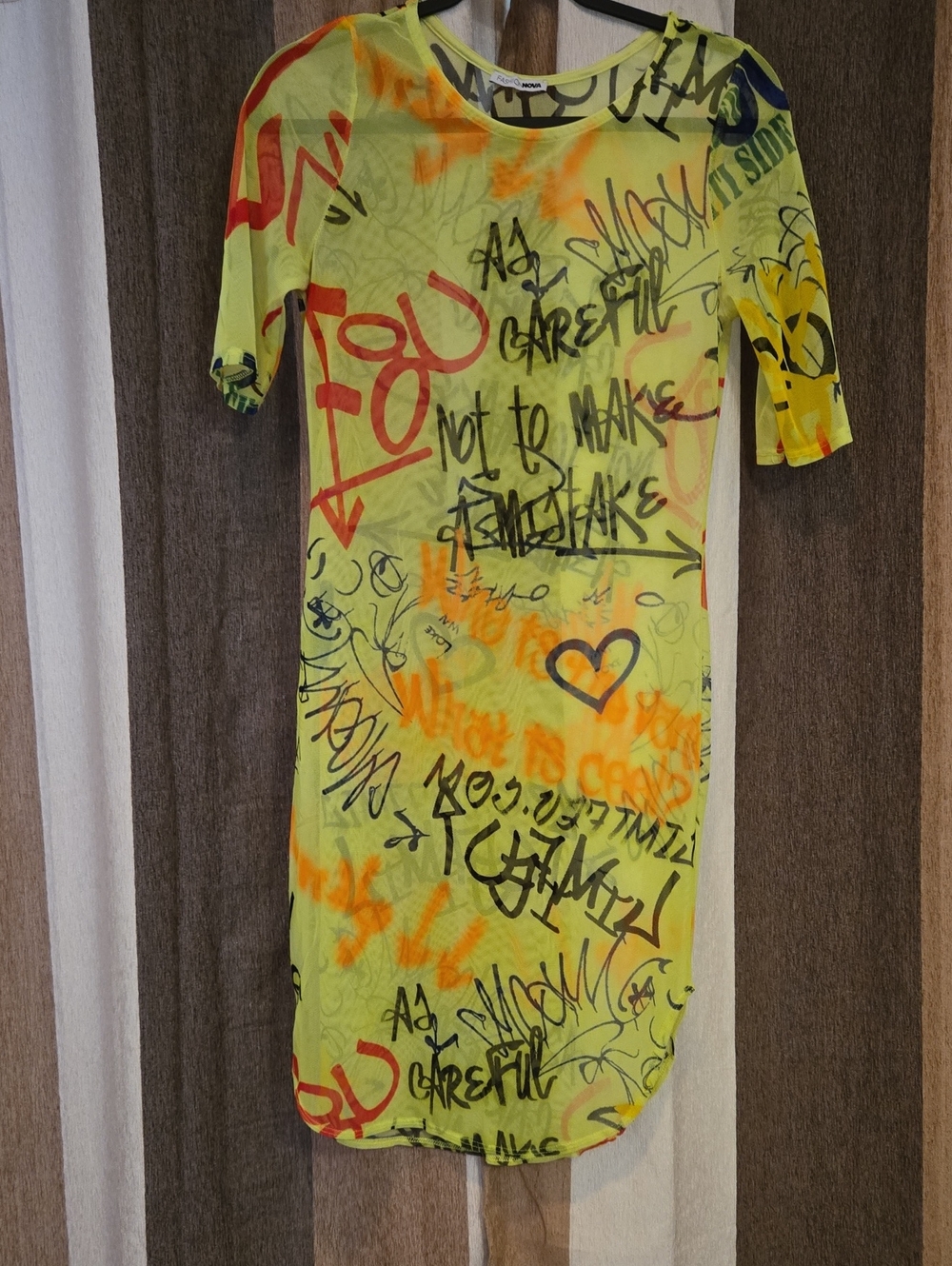 Fashion Nova Neon Yellow Graffiti Print Swim Coverup